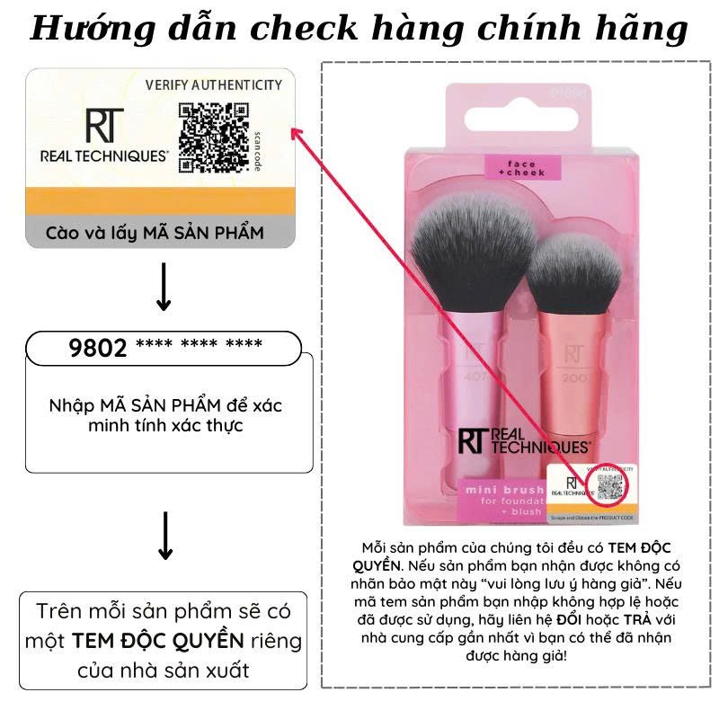 Bộ 2 Cọ Trang Điểm RT Real Techniques Mini Expert Face Multitask Foundation Blush Cheek 01858